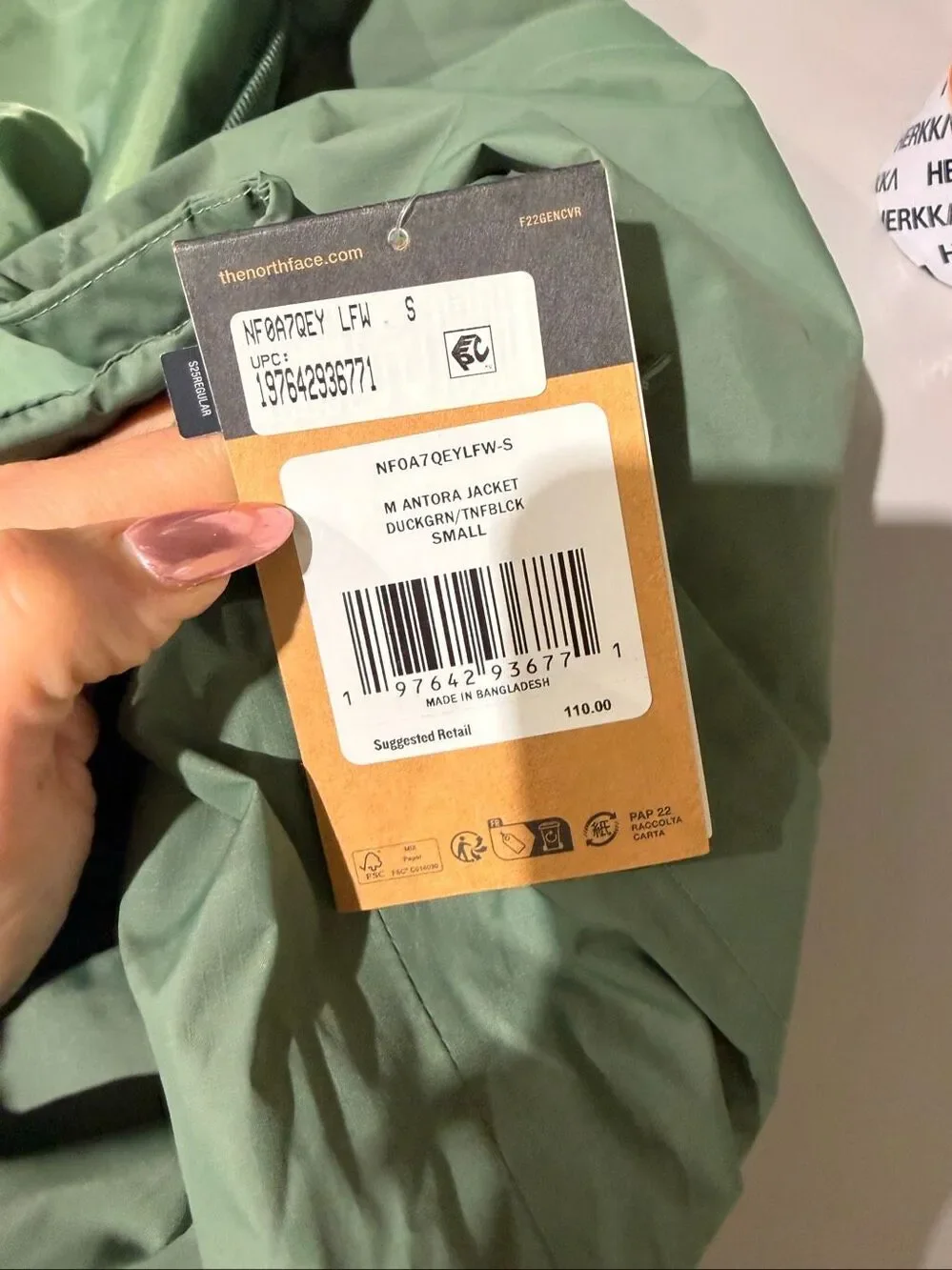 The North Face Antora Mountain Utility Rain Jacket Duck Green/Black Small